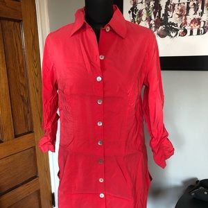 Coral button-down tunic shirt dress